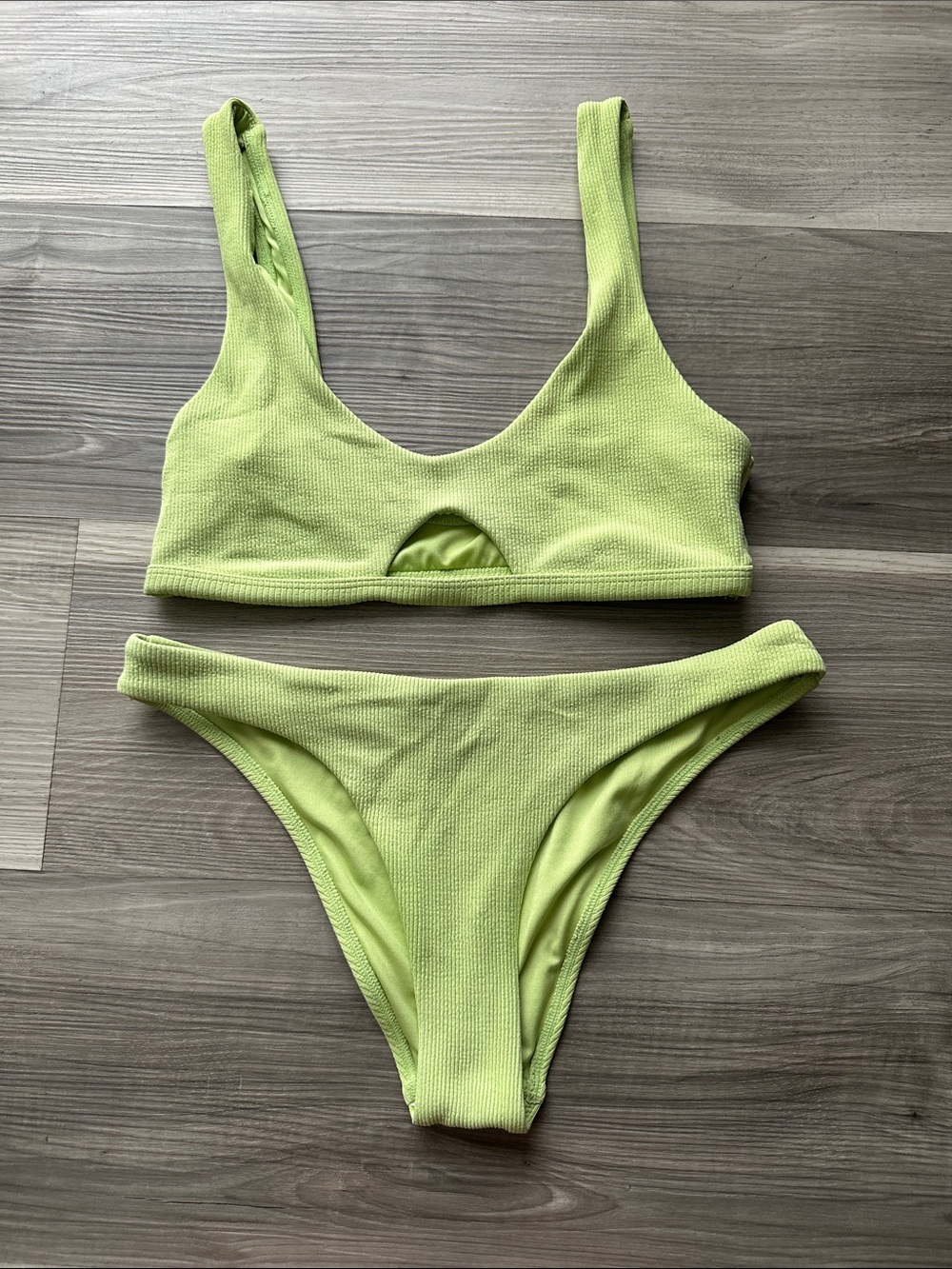 TopShop Lime Green Ribbed Bikini Set - Cutout & High-Cut cheeky Bottom